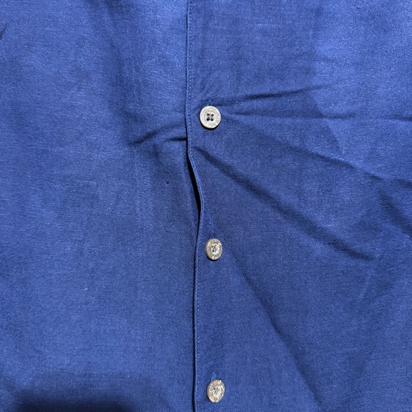 Oak Hill Blue Gold Embroidered Linen Blend Button Up Shirt - Picture 3 of 6